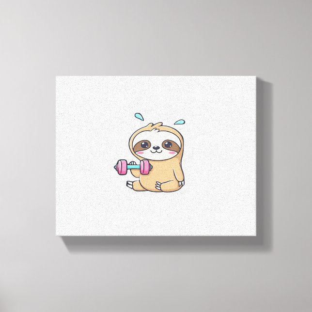 Funny Chibi Sloth Workout Cute Kawaii Gym Tecknad Canvastryck (Framsida)