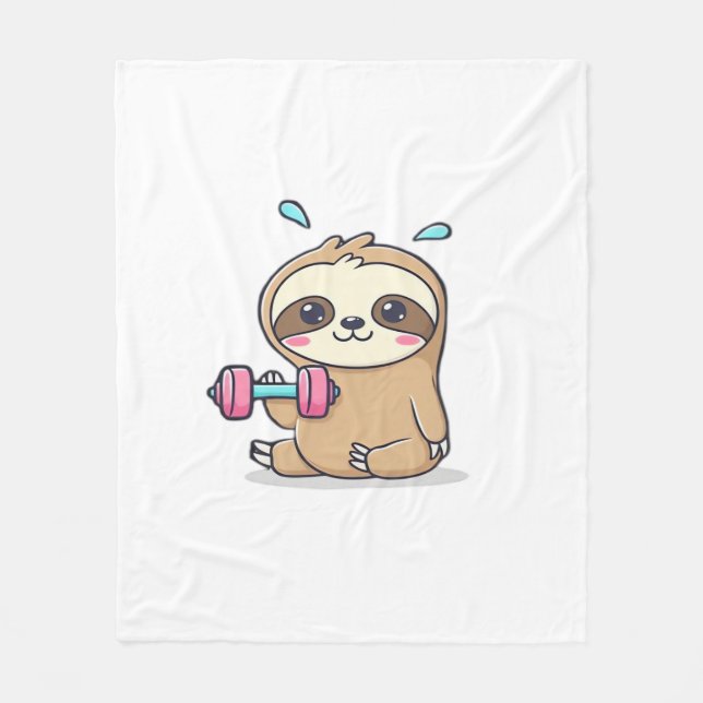 Funny Chibi Sloth Workout Cute Kawaii Gym Tecknad Fleecefilt (Framsidan)