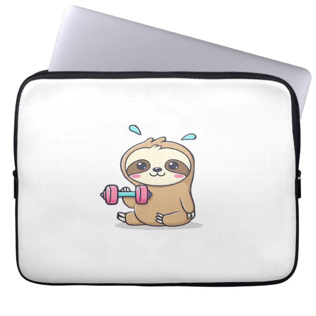 Funny Chibi Sloth Workout Cute Kawaii Gym Tecknad Laptop Fodral (Framsidan)