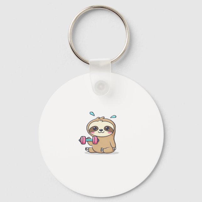 Funny Chibi Sloth Workout Cute Kawaii Gym Tecknad Nyckelring (Framsida)