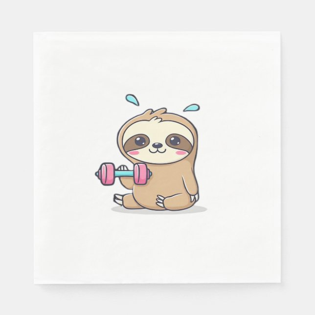 Funny Chibi Sloth Workout Cute Kawaii Gym Tecknad Pappersservett (Framsidan)