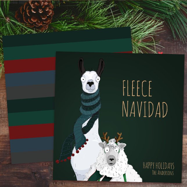 Funny Chic Festive “Fleece Navidad” Pun Julkort (Skapare uppladdad)