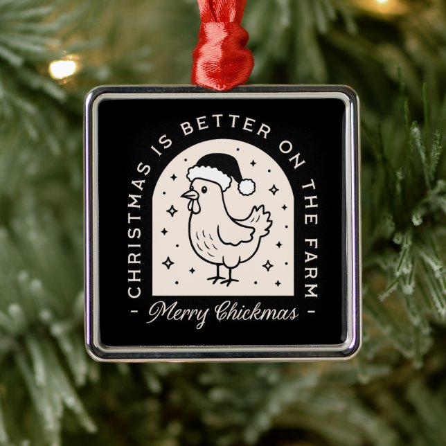 Funny chicken Christmas farm puns whimsical black Julgransprydnad Metall (Träd)