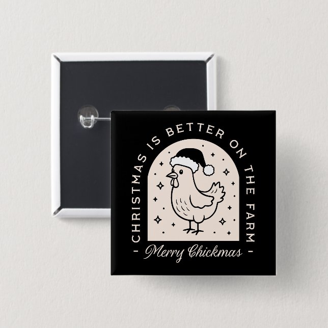 Funny chicken Christmas farm puns whimsical black Knapp (Framsida & baksida)