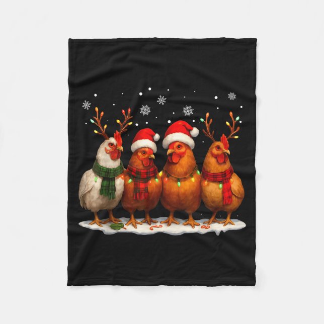 Funny Chicken Christmas Lights Farm Animal Cute Xm Fleecefilt (Framsidan)