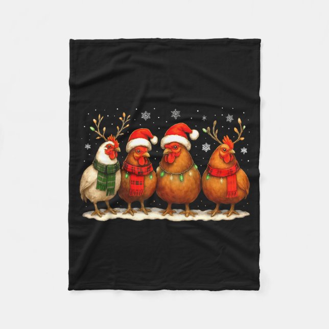 Funny Chicken Christmas Lights Farm Animal Cute Xm Fleecefilt (Framsidan)
