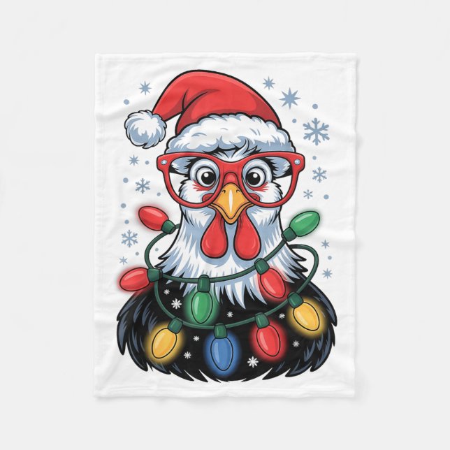 Funny Chicken Christmas Tree Lights Santa Hat Xmas Fleecefilt (Framsidan)