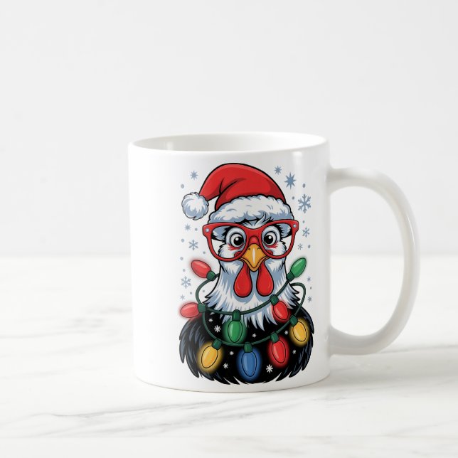 Funny Chicken Christmas Tree Lights Santa Hat Xmas Kaffemugg (Höger)