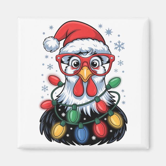 Funny Chicken Christmas Tree Lights Santa Hat Xmas Magnet (Framsidan)