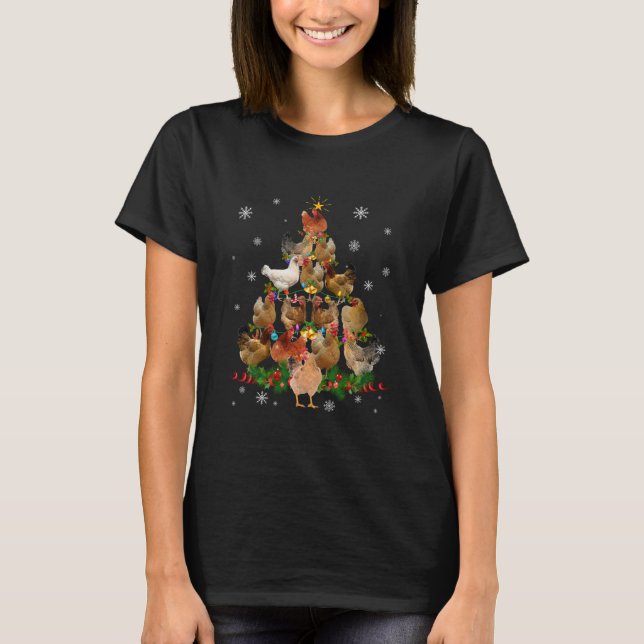 Funny Chicken Christmas Tree Pet Chicken Lover T Shirt (Framsida)