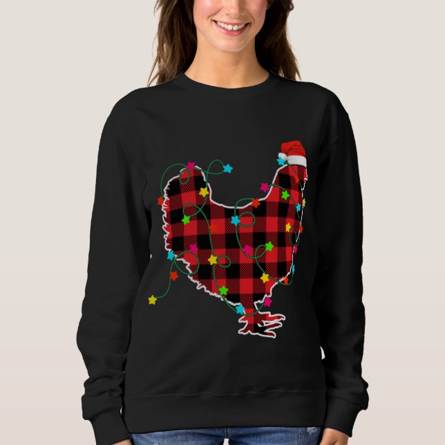 Funny Chicken Christmas Tree Red Plaid Xmas Animal T Shirt (Framsida)