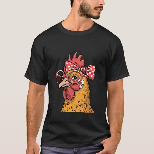 Funny Chicken Dam Tupp Hen Wearing Bandana Wom T Shirt (Framsida)