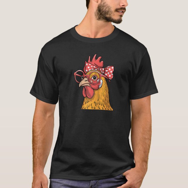 Funny Chicken Dam Tupp Hen Wearing Bandana Wom T Shirt (Framsida)