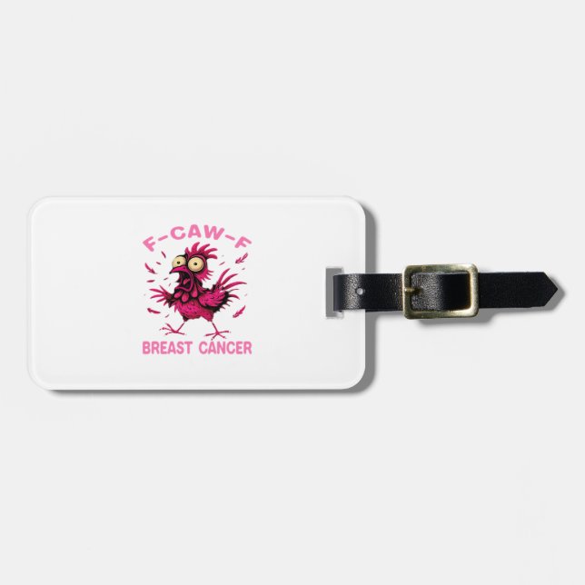 Funny Chicken F-Caw-F Breast Cancer Awareness Vint Bagagebricka (Horisontell Framsida)
