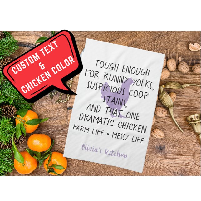 Funny Chicken Farm Owner Custom Name Violet Black Kökshandduk (Modern custom name farm owner kitchen towel )