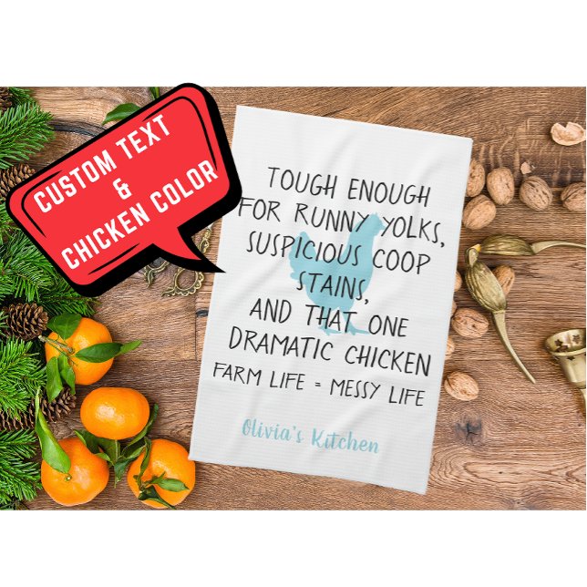 Funny Chicken Farm Owner eget namn blåsvart Kökshandduk (Modern custom name chicken farm owner name kitchen towel )