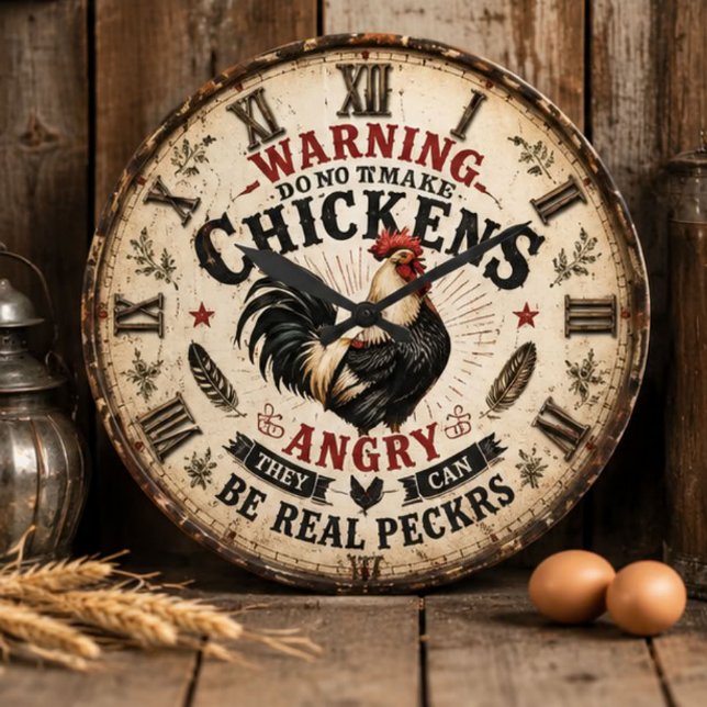 Funny Chicken Farmhouse Rooster Stor Klocka (Skapare uppladdad)