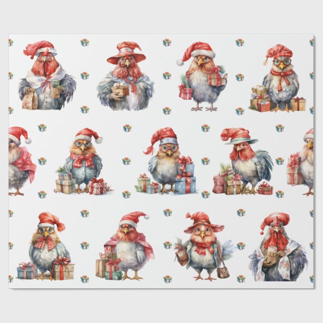 Funny Chicken Helgdag Shoppers White Presentpapper (Platt)