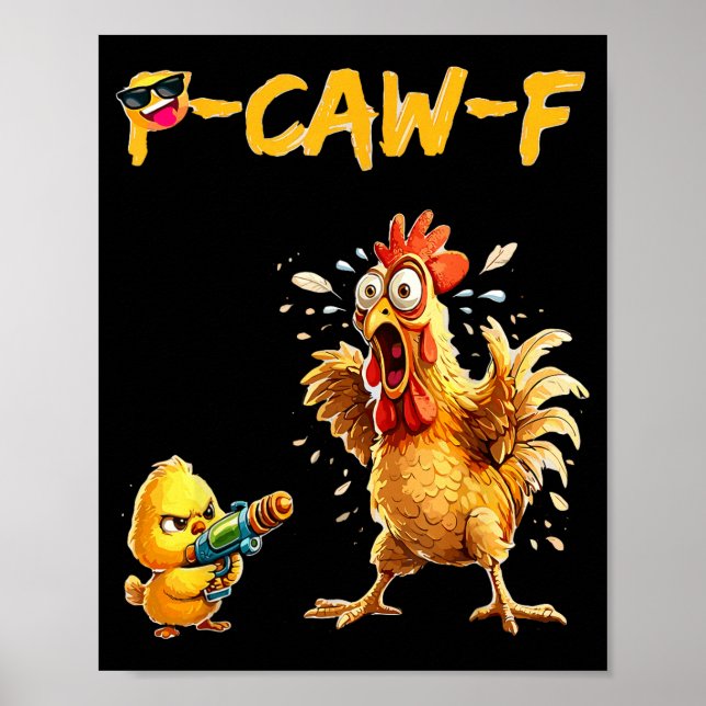 Funny Chicken Humor Quote Rooster Meme Caw F For M Poster (Framsidan)