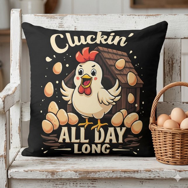 Funny Chicken Humor Rustic Farm Life Dekorativ kud Kudde (Funny Chicken Humor Rustic Farm Life Throw Pillow Mockup A)