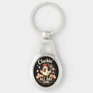 Funny Chicken Humor Rustic Farm Life Ovalt Silverfärgad Nyckelring