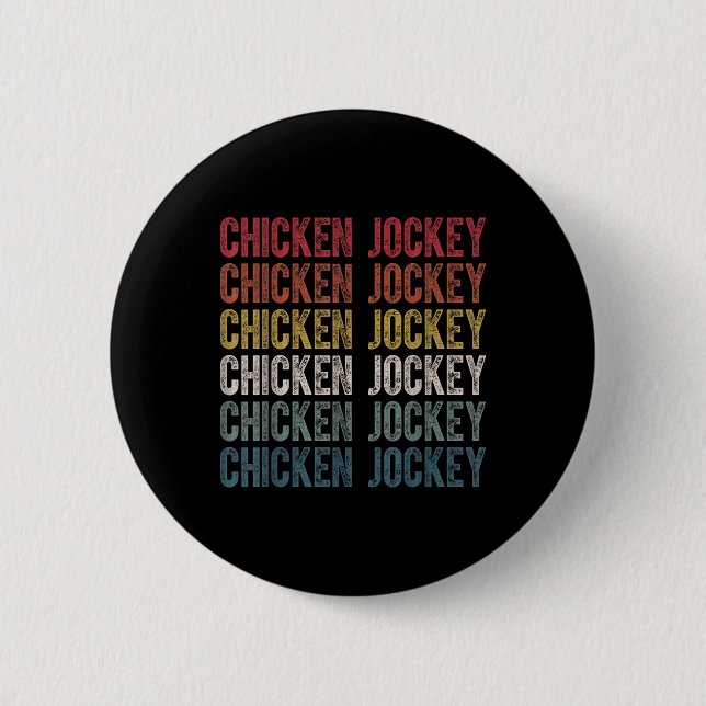 Funny Chicken Jockey Stacks Repeat Font Roligt Gag Knapp (Framsida)