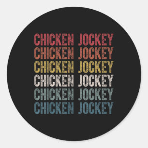 Funny Chicken Jockey Stacks Repeat Font Roligt Gag Runt Klistermärke