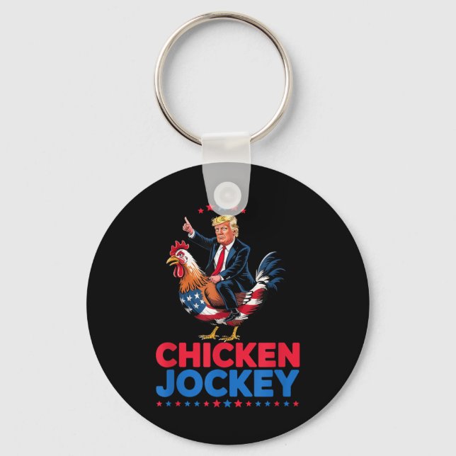 Funny Chicken Jockey Trump Meme Nyckelring (Framsida)