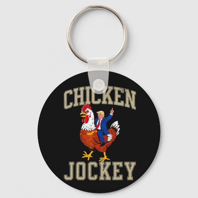 Funny Chicken Jockey Trump Nyckelring (Framsida)