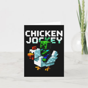 Funny Chicken Jockey Zombie Pixel Art Gamer Shirt Kort