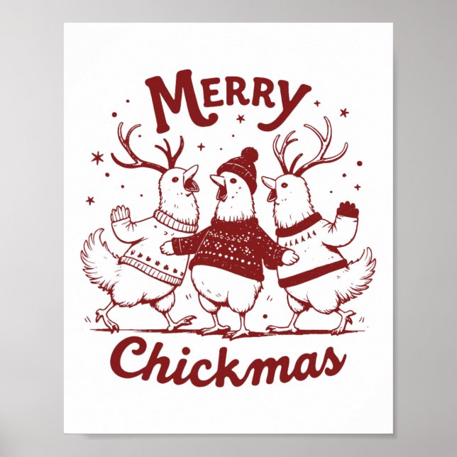 Funny Chicken Jul Farm Animal Cute Julafton Merr Poster (Framsidan)