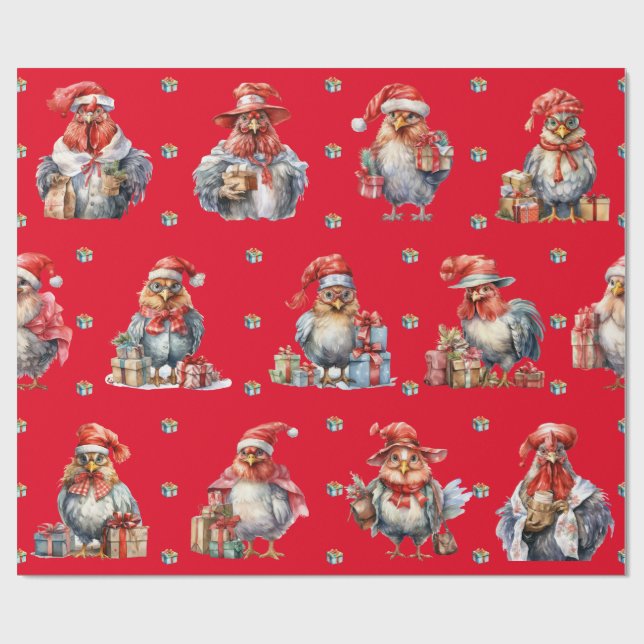 Funny Chicken Jul Helgdag Shoppers Red Presentpapper (Platt)