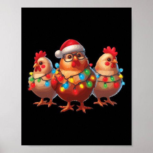 Funny Chicken jul Ljus Farm Animal Cute Xm Poster (Framsidan)