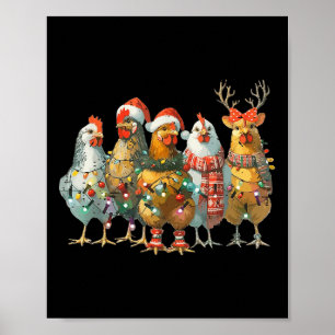 Funny Chicken jul Ljus Farm Animal Cute Xm Poster