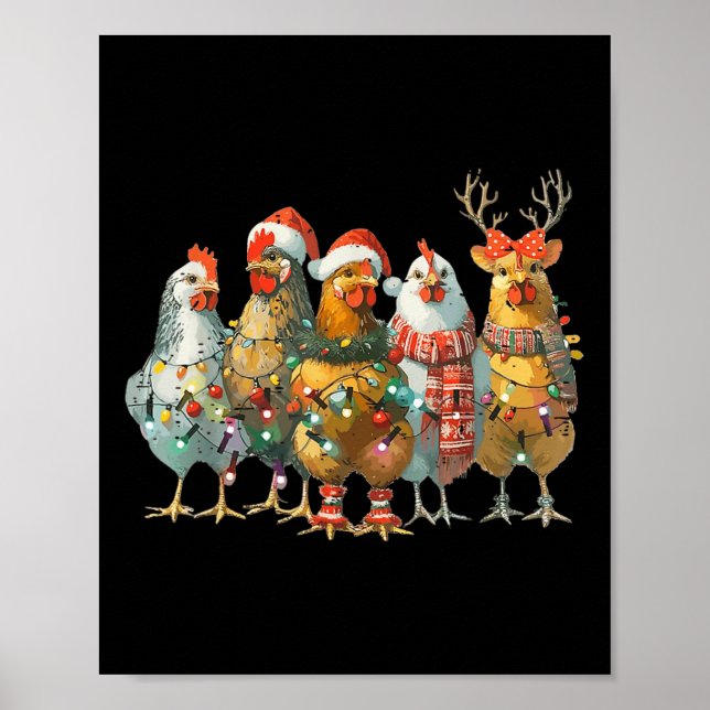 Funny Chicken jul Ljus Farm Animal Cute Xm Poster (Framsidan)