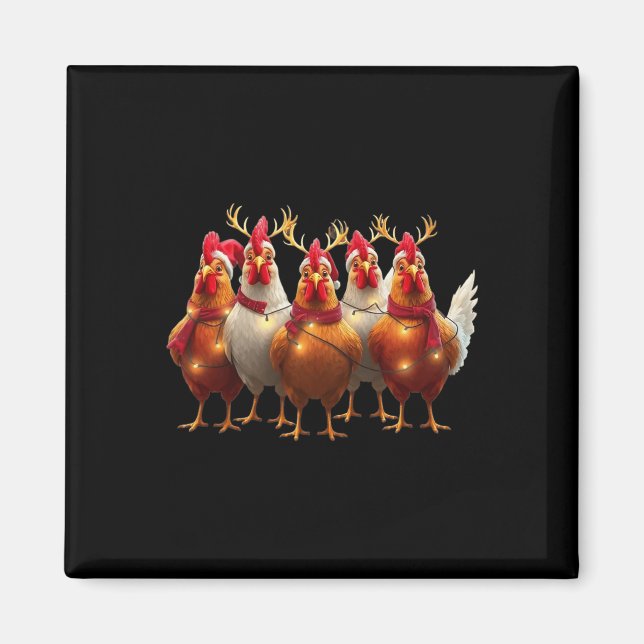 Funny Chicken jul Ljus Farm Cute Animal Xm Magnet (Framsidan)