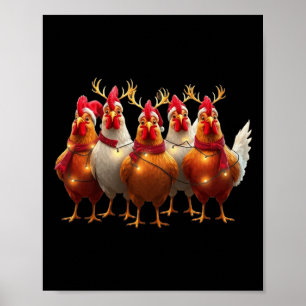 Funny Chicken jul Ljus Farm Cute Animal Xm Poster
