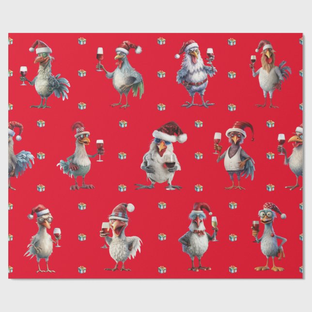 Funny Chicken-jul, Vin Party Red Presentpapper (Platt)
