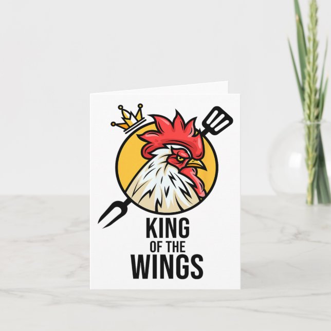Funny Chicken Kung Vingar Fläkt Bbq Drumstick Gift Kort (Framsida)