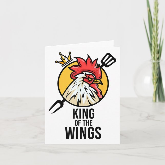 Funny Chicken Kung Vingar Fläkt Bbq Drumstick Gift Kort (Framsida)