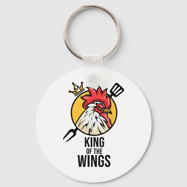 Funny Chicken Kung Vingar Fläkt Bbq Drumstick Gift Nyckelring (Framsida)