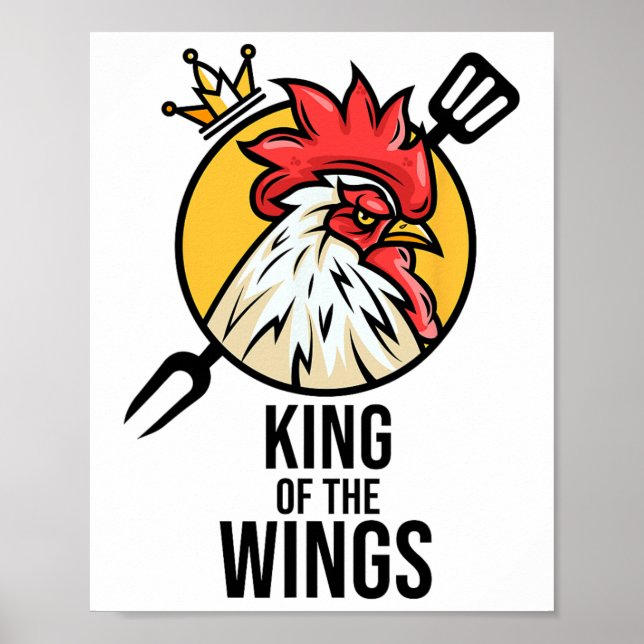 Funny Chicken Kung Vingar Fläkt Bbq Drumstick Gift Poster (Framsidan)