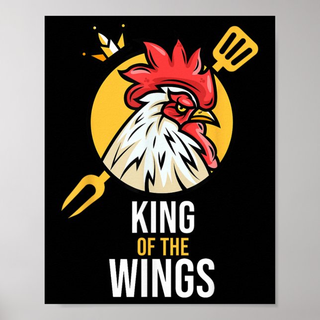 Funny Chicken Kung Vingar Fläkt Bbq Drumstick Gift Poster (Framsidan)