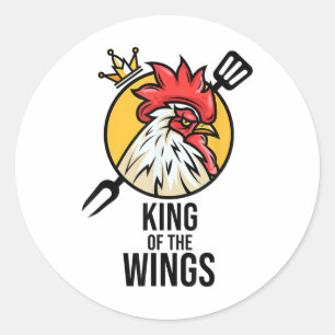 Funny Chicken Kung Vingar Fläkt Bbq Drumstick Gift Runt Klistermärke
