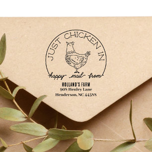 Funny Chicken Lycklig Mail Returadress Frimärke Stämpel