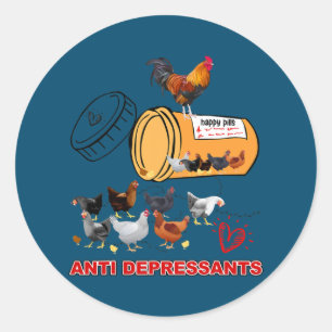 Funny Chicken Lycklig Pills Anti Depressant Chicke Runt Klistermärke
