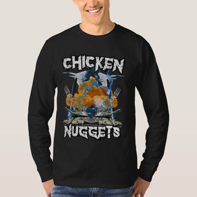 Funny Chicken Nugget Bootleg Hardcore Flames Meme T Shirt (Framsida)