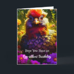 Funny Chicken Pun Birthday Kort<br><div class="desc">Söt färglös kyckling sitta i ett lila- och rosa blomsterplåster rolig kycklingburk.</div>