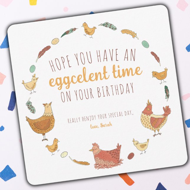 Funny Chicken Pun Square Birthday-Helgdag kort (Skapare uppladdad)