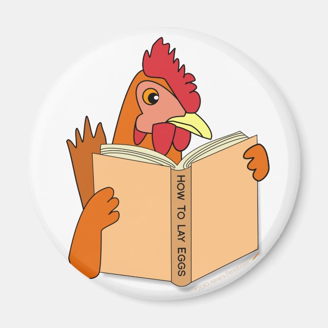 Funny Chicken Reading Bok Tecknad Hen Magnet (Framsidan)